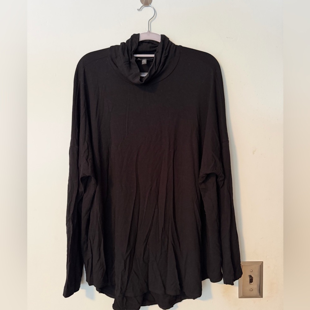Eileen Fisher Black Turtleneck Tunic Top Viscose Stretch XL never worn